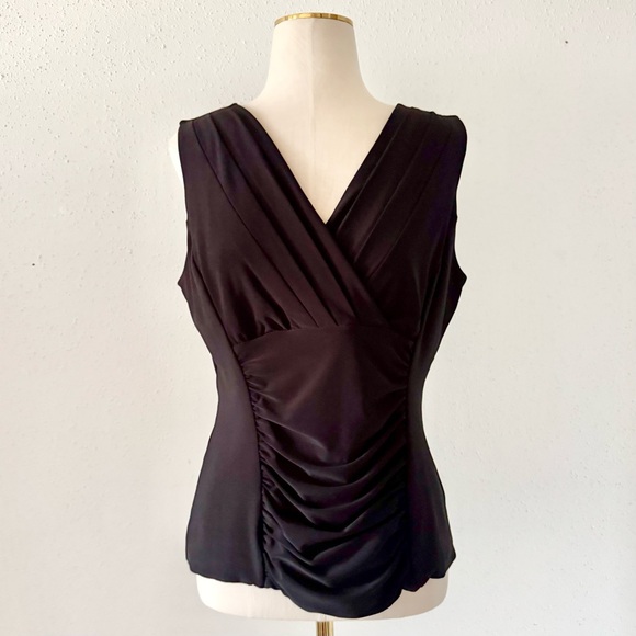 White House Black Market Tops - WHBM Pleated V-Neck Sleeveless Top with Ruched Front Black Women's Size Medium M